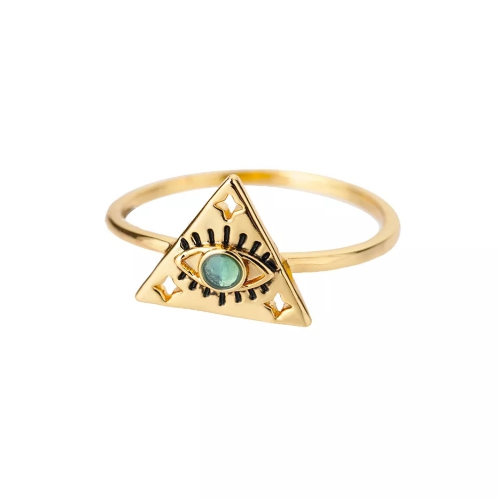 NEW Evil Eye 18k Gold Plated SS Moonstone Ring Sizes 6-8 - Picture 2 of 15
